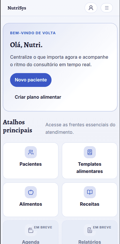 Dashboard do GeNutri no mobile